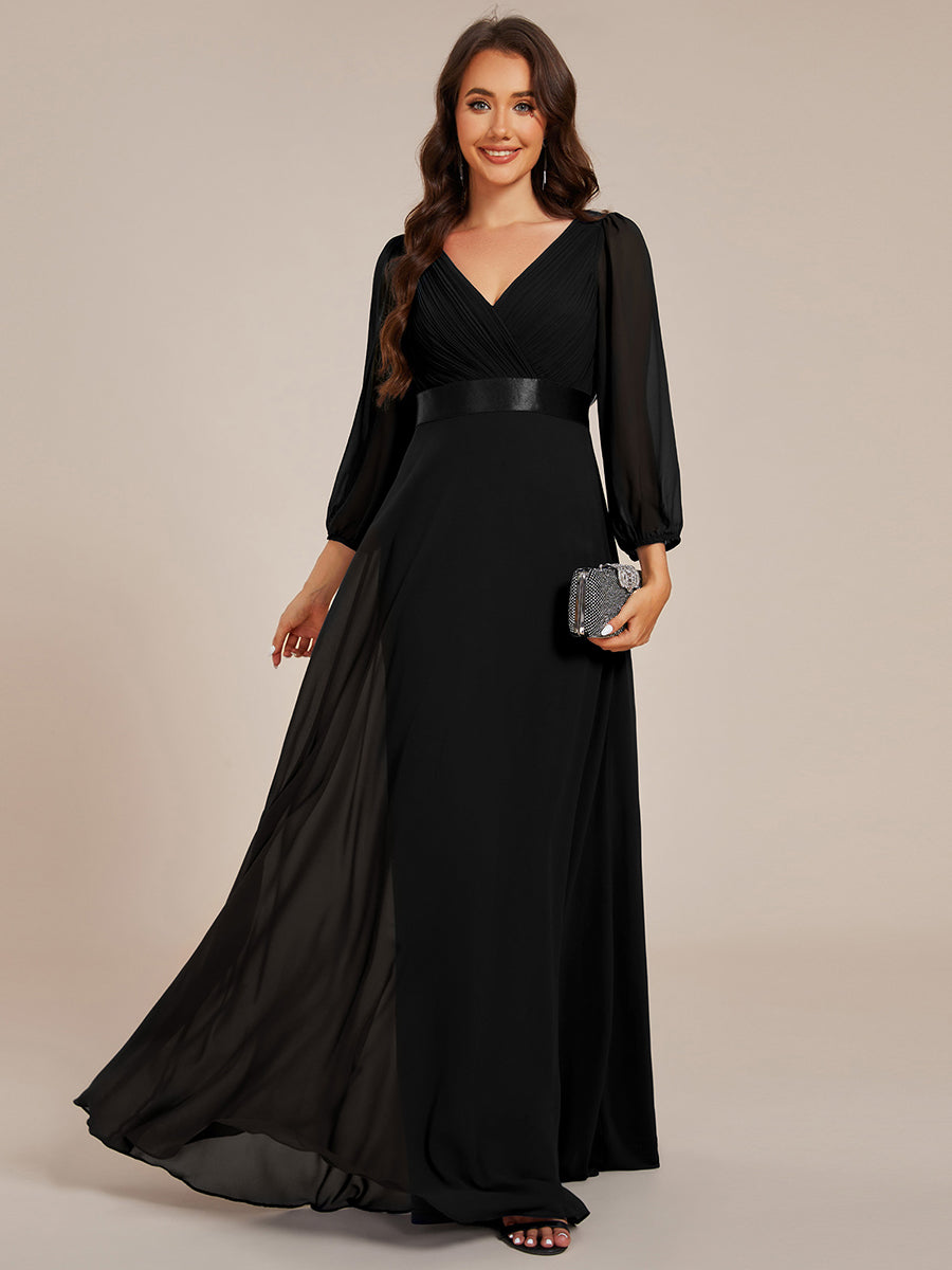 Classical Floor Length Long Sleeves Empire Waist Chiffon Evening Dress