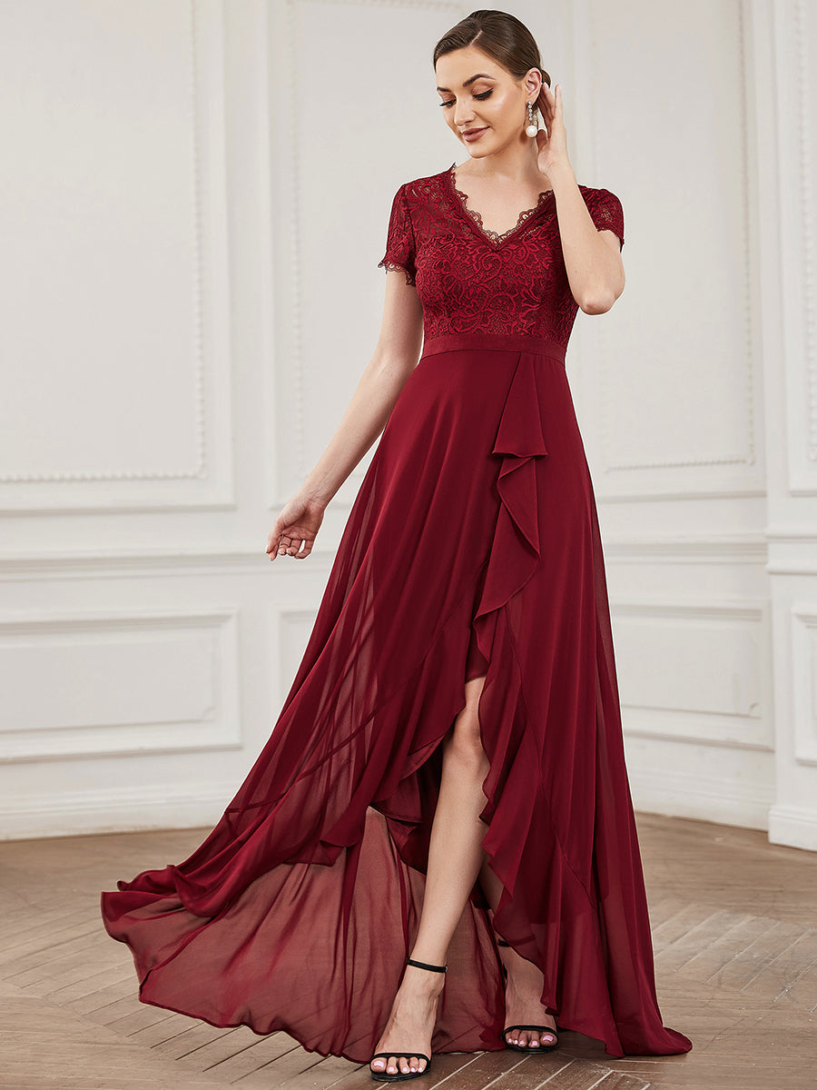 Deep V Neck Wholesale Bridesmaid Dresses with Asymmetrical Hem