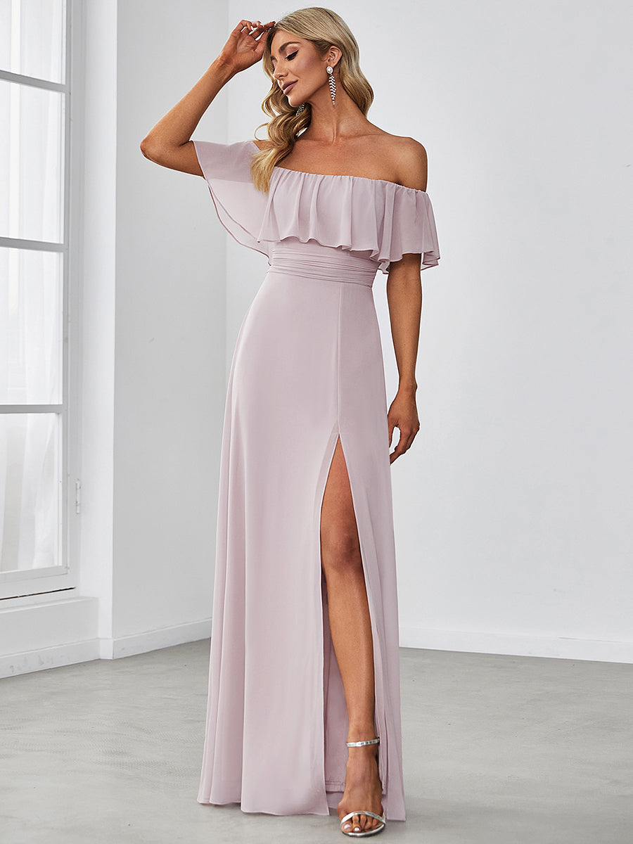 Buy Baby Pink Mermaid Off the Shoulder Hi-Low with Ruffles