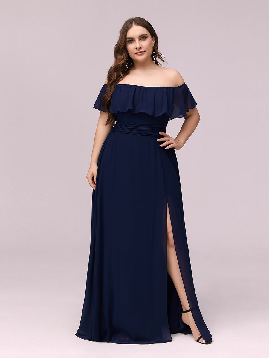 Plus size fashion navy blue off the shoulder dress