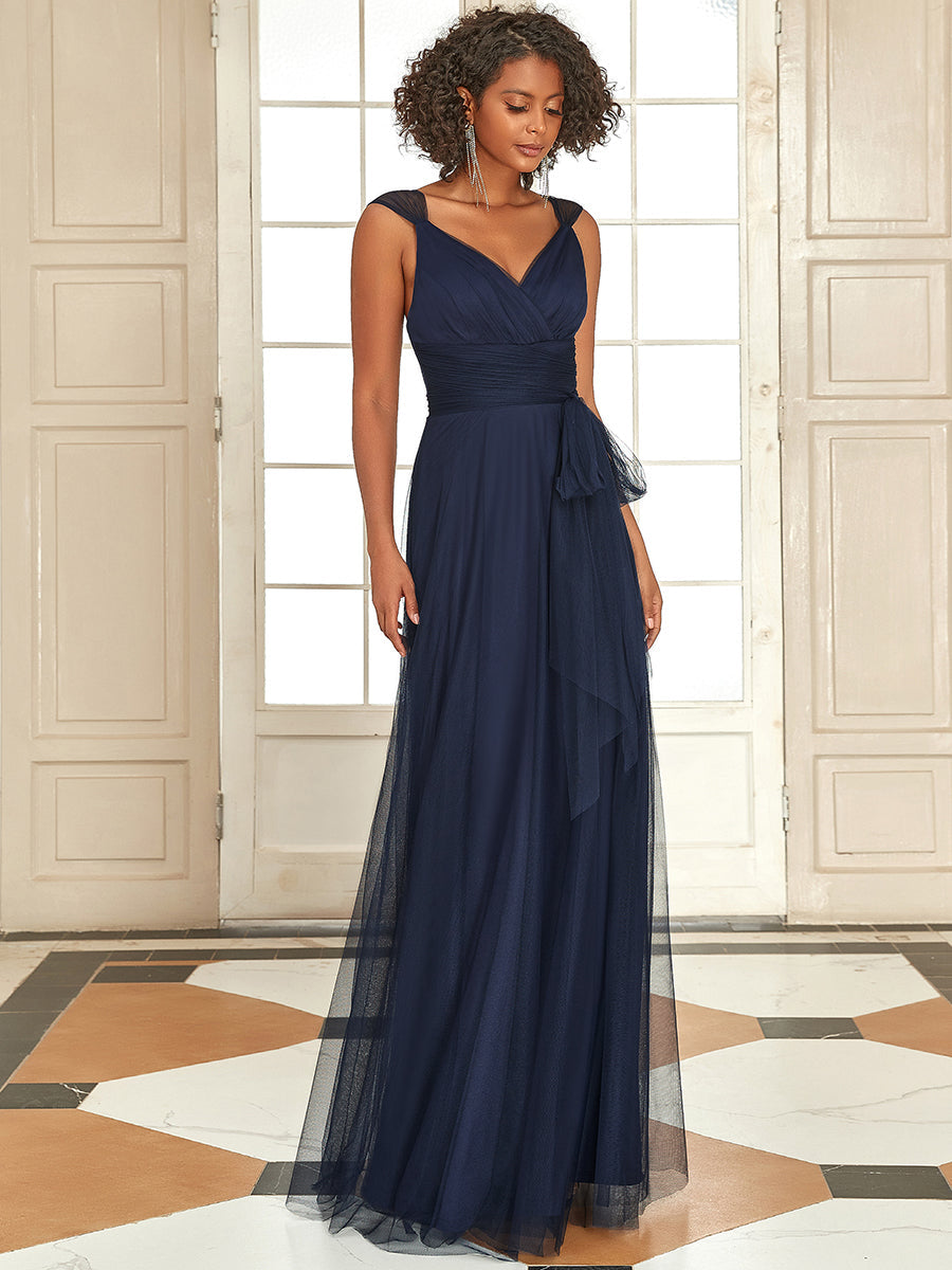 Sleeveless A line Wholesale Mesh Bridesmaid Dress With Belt