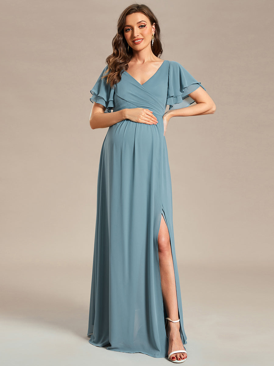 Chiffon Split Sleeve V-Neck Pleated Mother of the Bride Dress