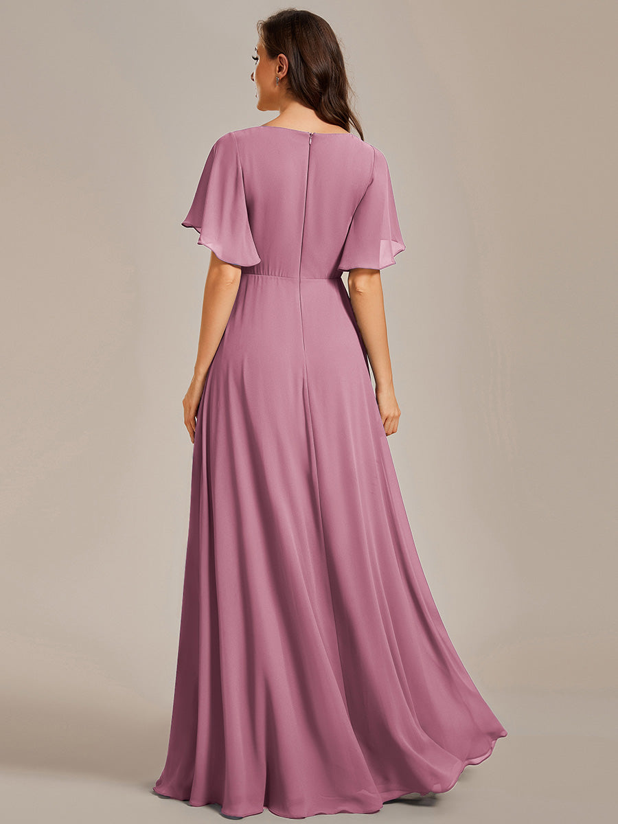 V Neck Appliques Pleated Wholesale Bridesmaid Dresses#Color_Purple Orchid