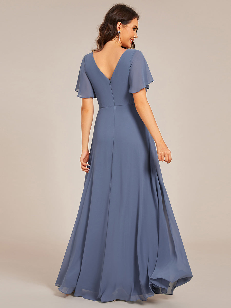 Color=Dusty Navy | Elegant Ruffles Sleeve Chiffon Evening Dresses with Pleated Applique Decoration-Dusty Navy 7