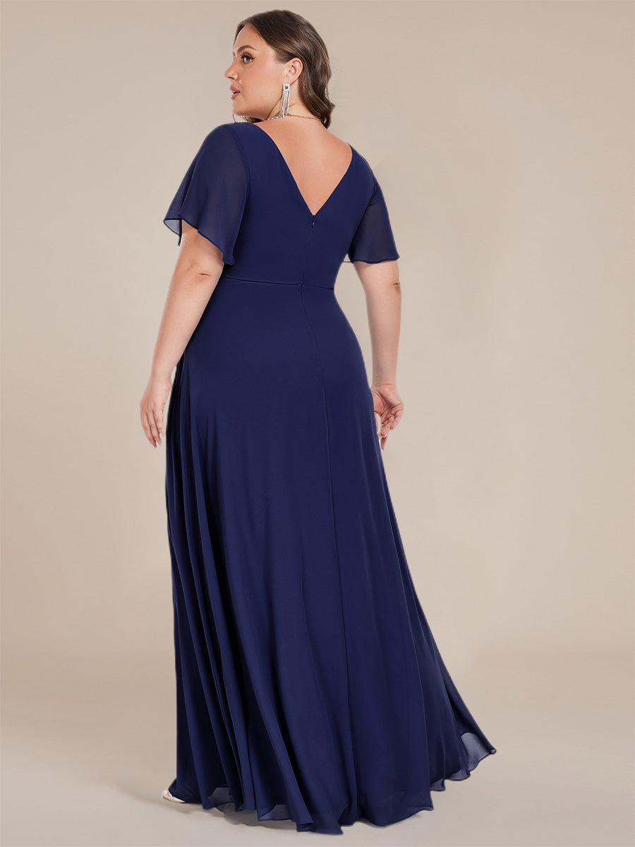 Color=Navy Blue | Plus Size Elegant Ruffles Sleeve Chiffon Evening Dresses with Pleated Applique Decoration-Navy Blue 14