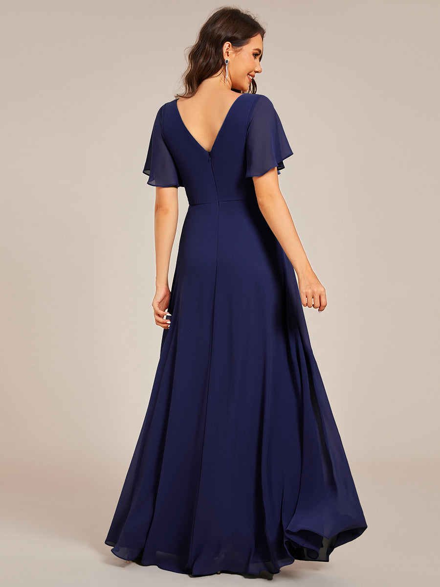 Color=Navy Blue | Elegant Ruffles Sleeve Chiffon Evening Dresses with Pleated Applique Decoration-Navy Blue 12