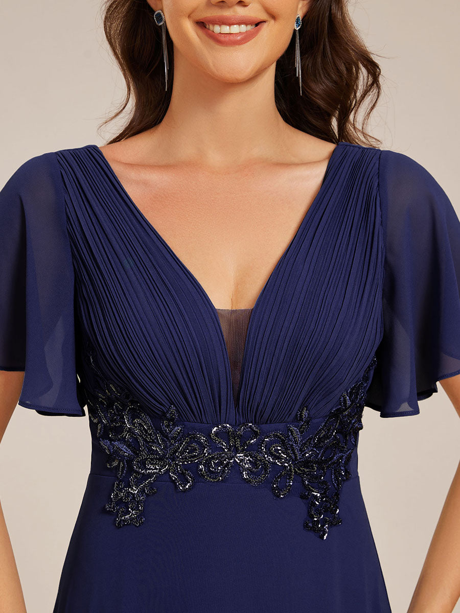 Color=Navy Blue | Elegant Ruffles Sleeve Chiffon Evening Dresses with Pleated Applique Decoration-Navy Blue 15