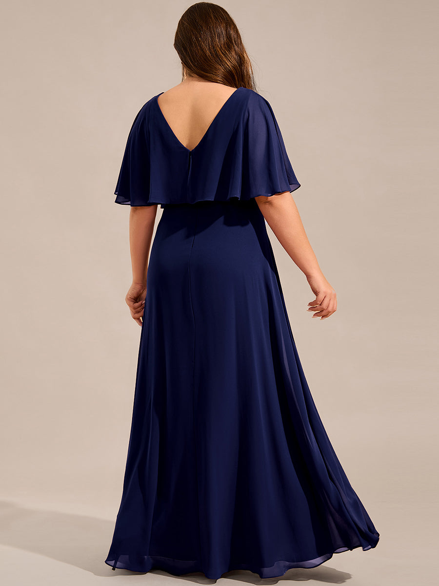 Color=Navy Blue | Plus Size Elegant Shawl Bat-wing Sleeve Chiffon Evening Dresses with Applique Decoration-Navy Blue 13