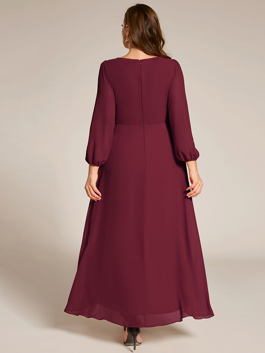 Color=Burgundy | Elegant Plus Size Applique Empire Waist Nine-Length Chiffon Evening Dresses with Regular fold stream Asymmetrical Hem-Burgundy 2