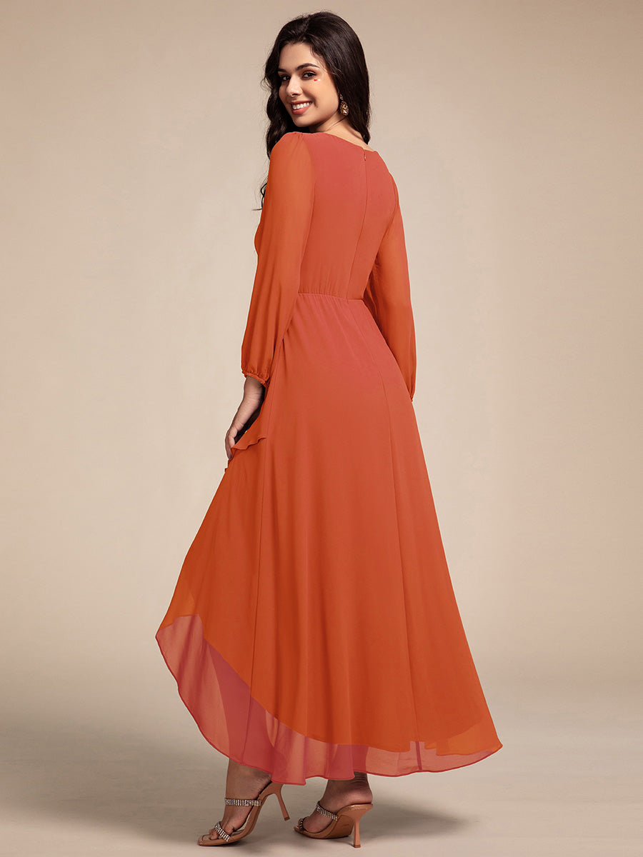 Color=Burnt Orange | Elegant Applique Empire Waist Nine-Length Chiffon Evening Dresses with Regular fold stream Asymmetrical Hem- 8