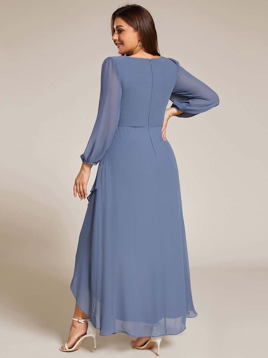 Color=Dusty Navy | Elegant Plus Size Applique Empire Waist Nine-Length Chiffon Evening Dresses with Regular fold stream Asymmetrical Hem-Dusty Navy 12