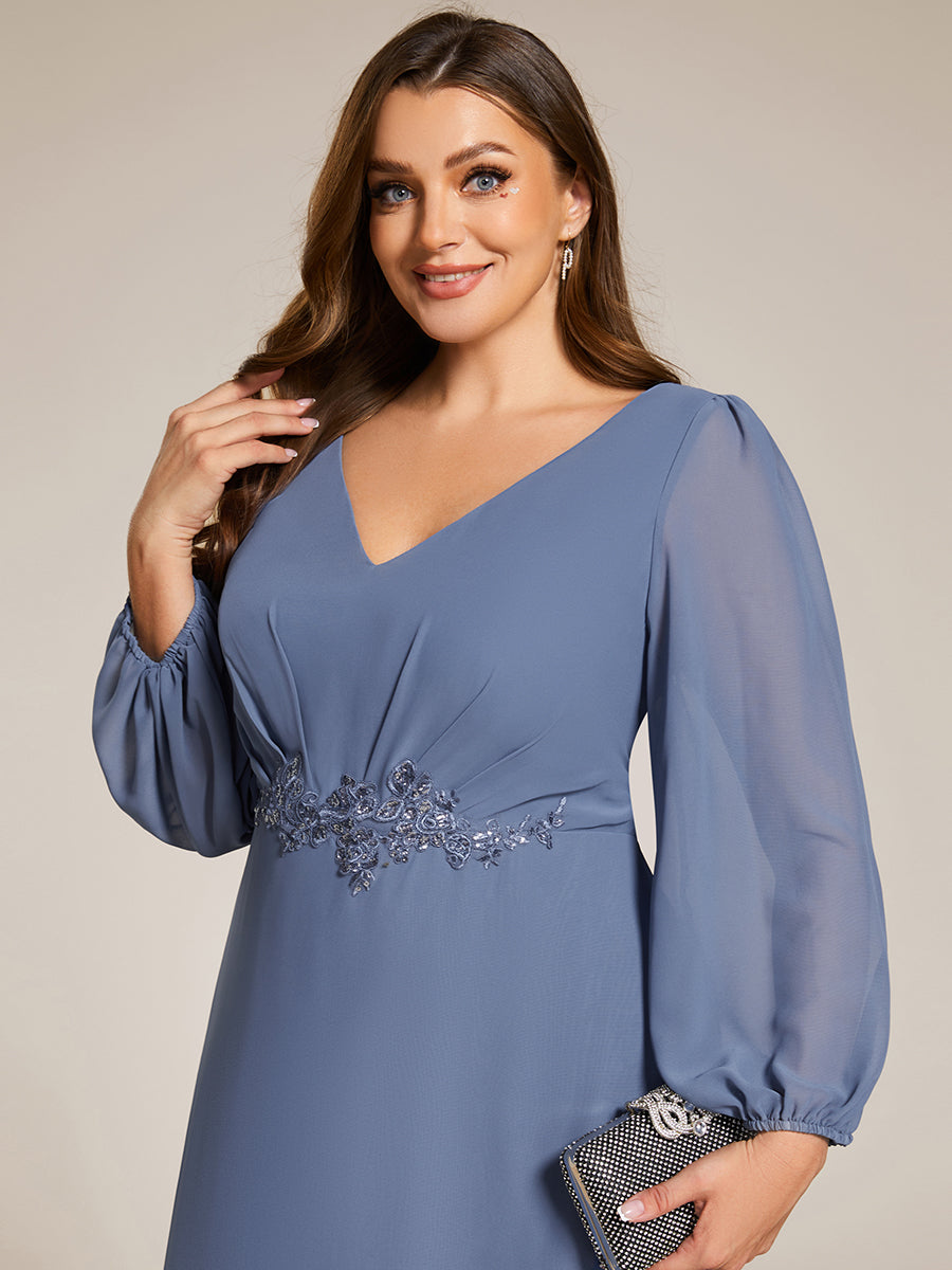 Color=Dusty Navy | Elegant Plus Size Applique Empire Waist Nine-Length Chiffon Evening Dresses with Regular fold stream Asymmetrical Hem-Dusty Navy 15