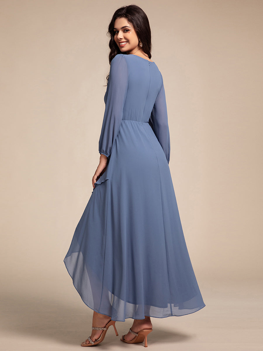 Color=Dusty Navy | Elegant Applique Empire Waist Nine-Length Chiffon Evening Dresses with Regular fold stream Asymmetrical Hem-Dusty Navy 13