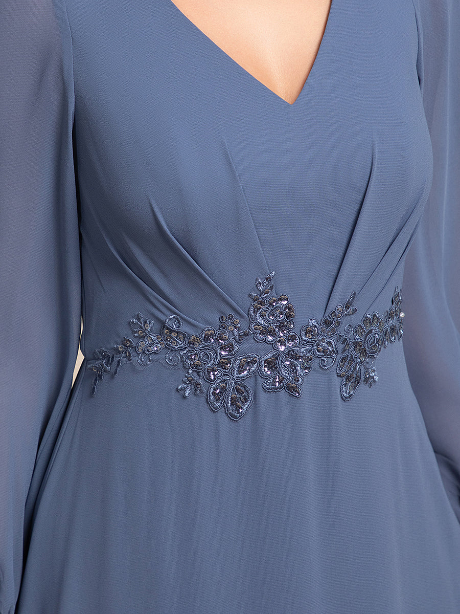 Color=Dusty Navy | Elegant Applique Empire Waist Nine-Length Chiffon Evening Dresses with Regular fold stream Asymmetrical Hem-Dusty Navy 16