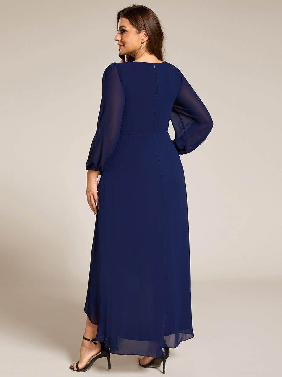 Color=Navy Blue | Elegant Plus Size Applique Empire Waist Nine-Length Chiffon Evening Dresses with Regular fold stream Asymmetrical Hem-Navy Blue 17