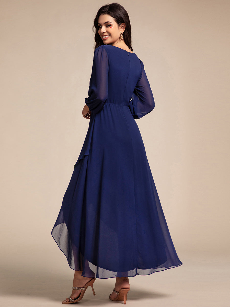 Color=Navy Blue | Elegant Applique Empire Waist Nine-Length Chiffon Evening Dresses with Regular fold stream Asymmetrical Hem-Navy Blue 18