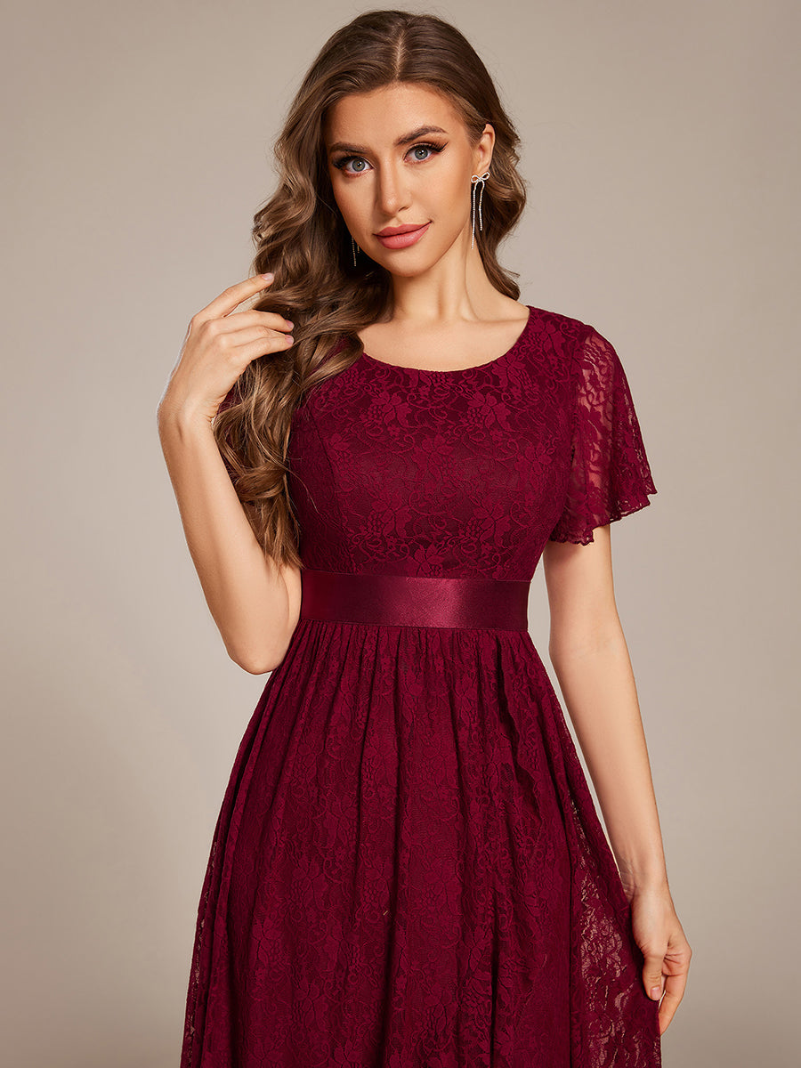 Color=Burgundy | Asymmetrical Hem Evening Dresses with Embroidery Decoration-Burgundy 3