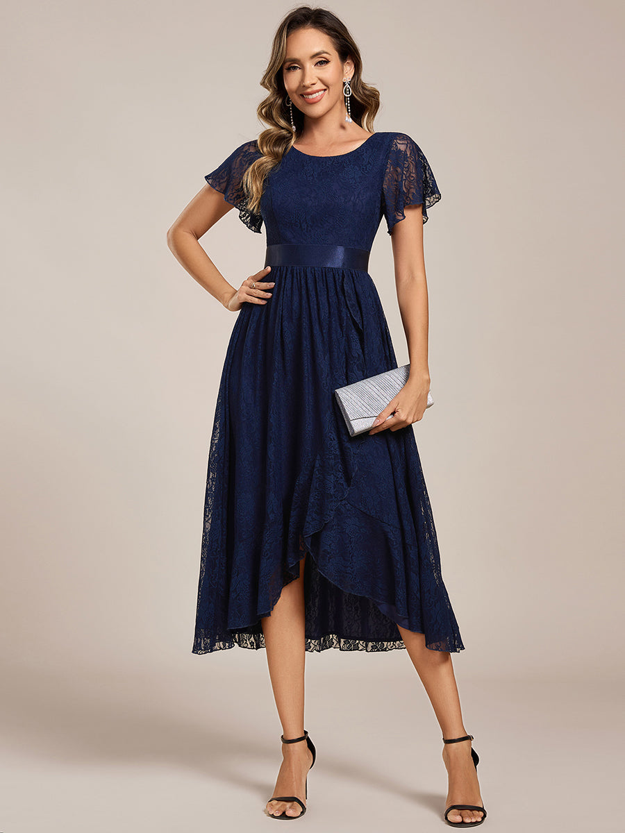 Color=Navy Blue | Asymmetrical Hem Evening Dresses with Embroidery Decoration-Navy Blue 14