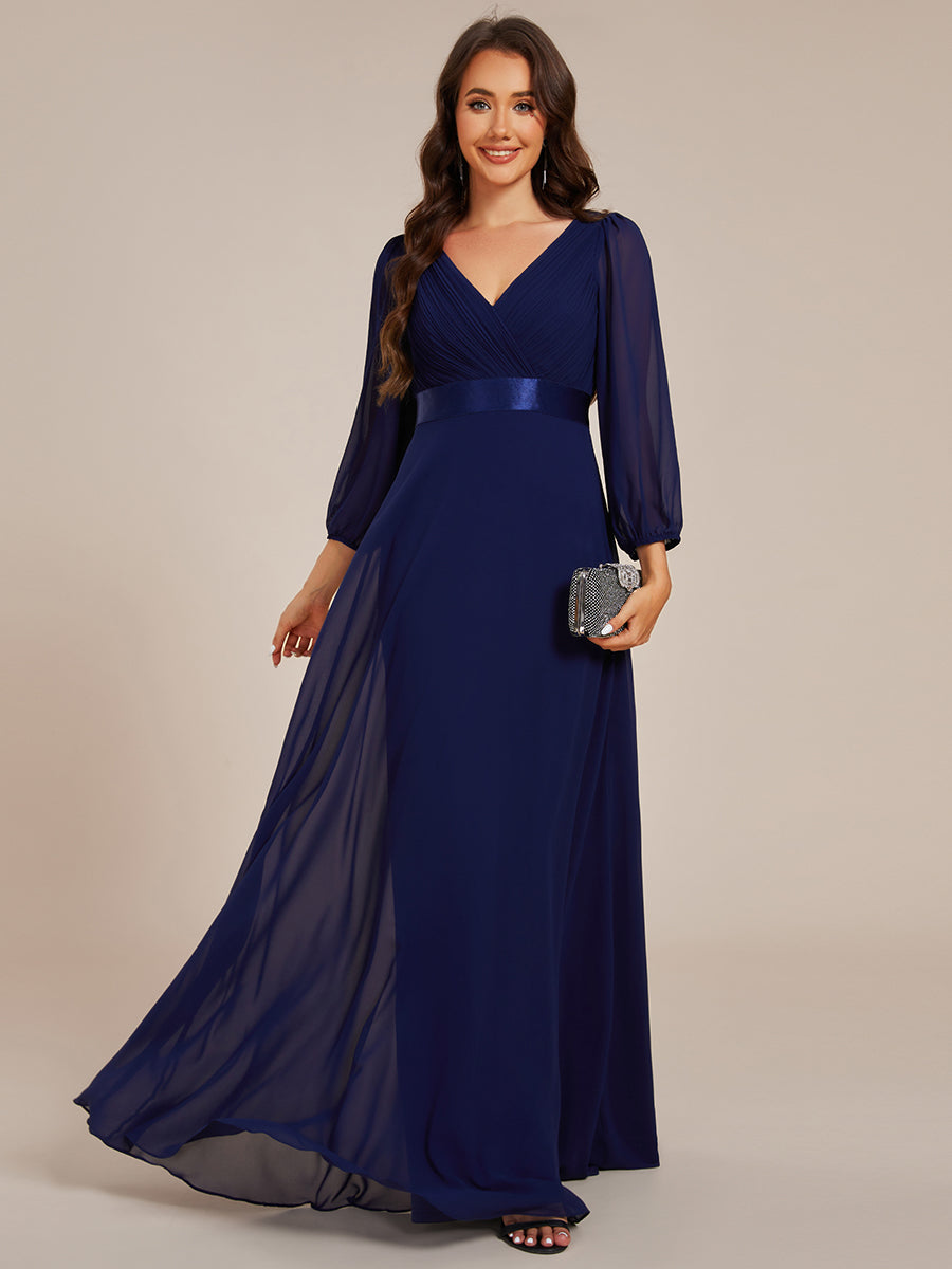 Classical Floor Length Long Sleeves Empire Waist Chiffon Evening Dress