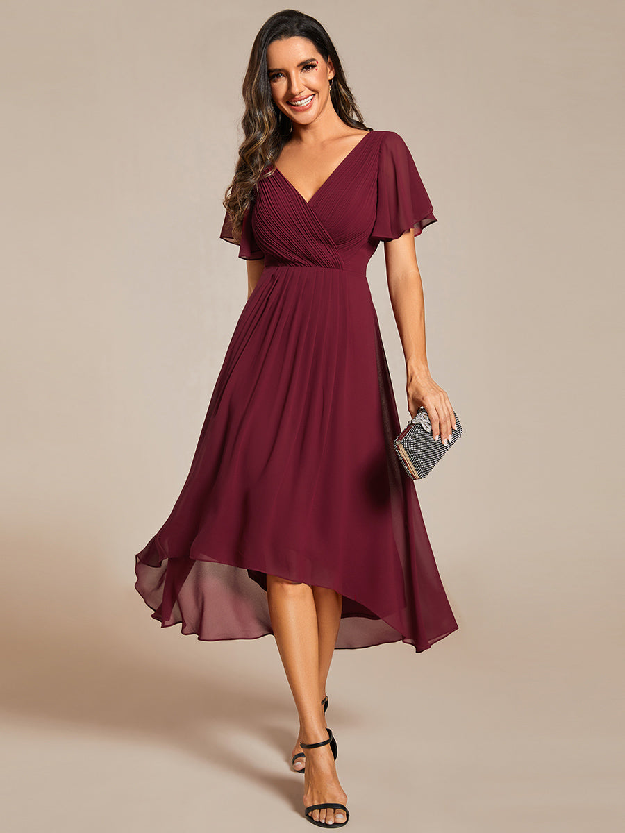 Color=Burgundy | Pleated Ruffles Chiffon Wholesale Wedding Guest Dresses-Burgundy 1