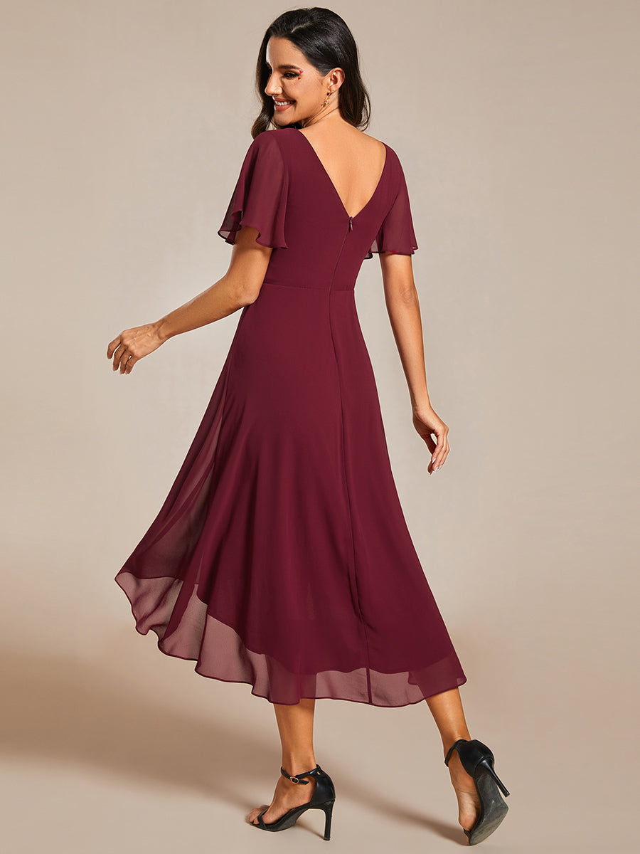 Color=Burgundy | Pleated Ruffles Chiffon Wholesale Wedding Guest Dresses-Burgundy 2