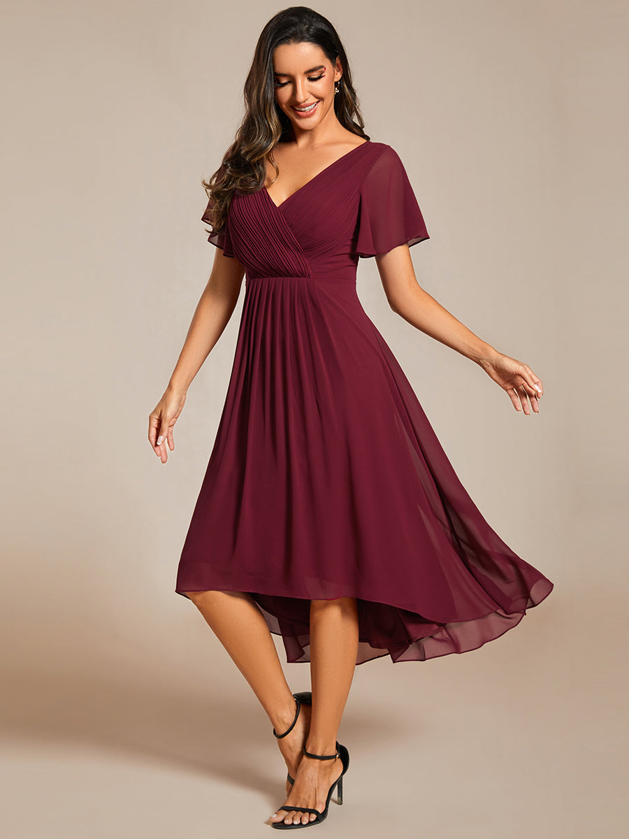 Color=Burgundy | Pleated Ruffles Chiffon Wholesale Wedding Guest Dresses-Burgundy 4