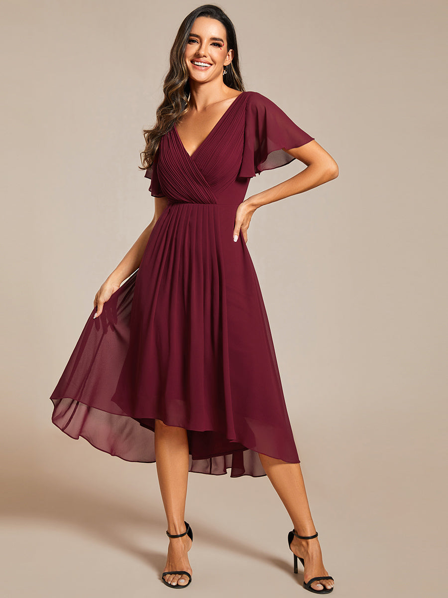 Color=Burgundy | Pleated Ruffles Chiffon Wholesale Wedding Guest Dresses-Burgundy 5