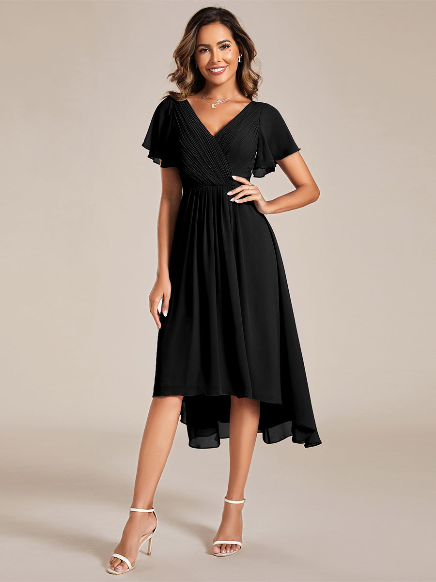 Color=Black | Pleated Ruffles Chiffon Wholesale Wedding Guest Dresses-Black 6