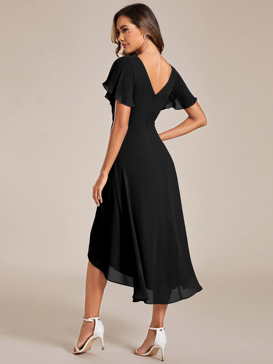 Color=Black | Pleated Ruffles Chiffon Wholesale Wedding Guest Dresses-Black 7