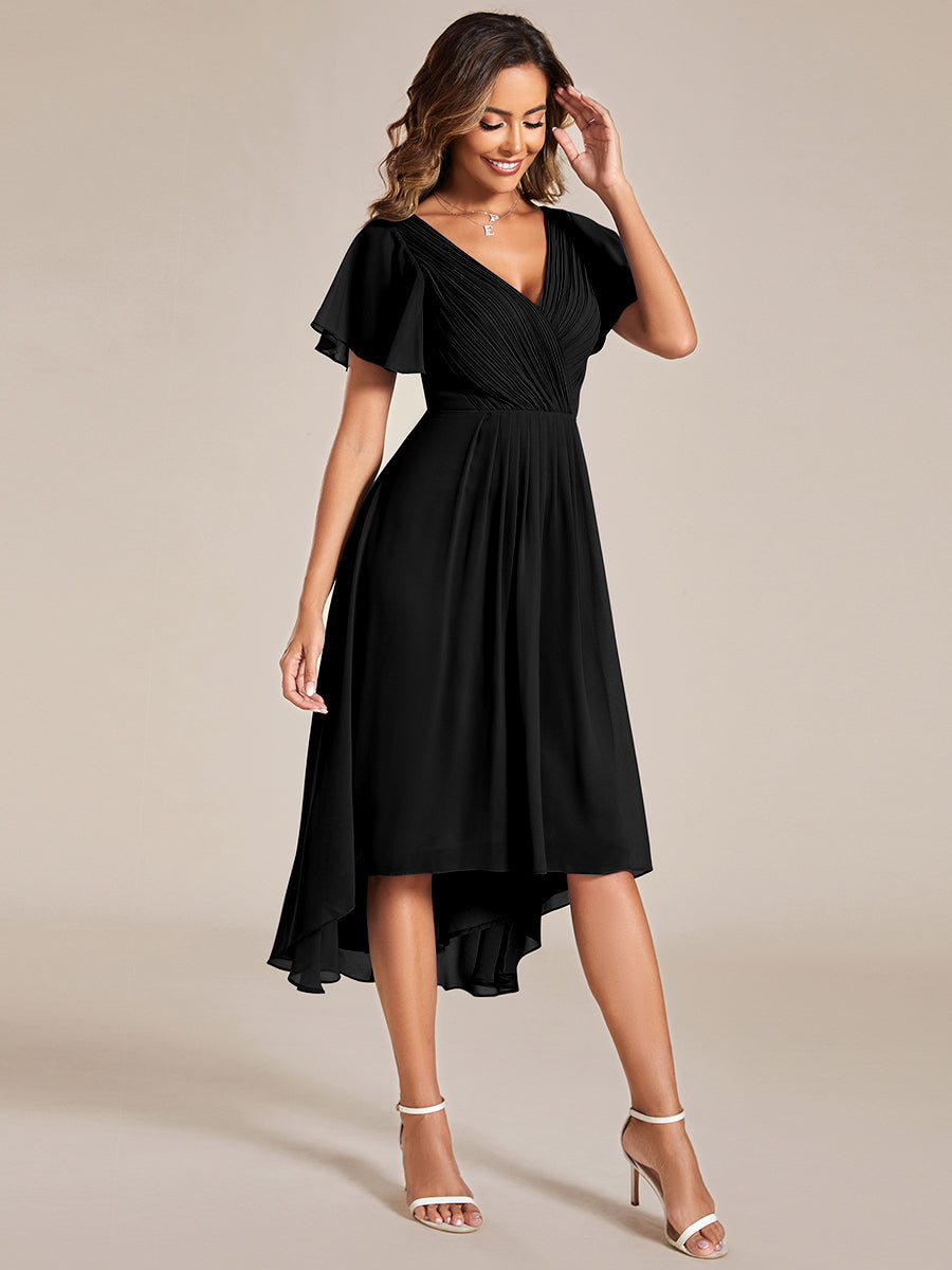 Color=Black | Pleated Ruffles Chiffon Wholesale Wedding Guest Dresses-Black 9