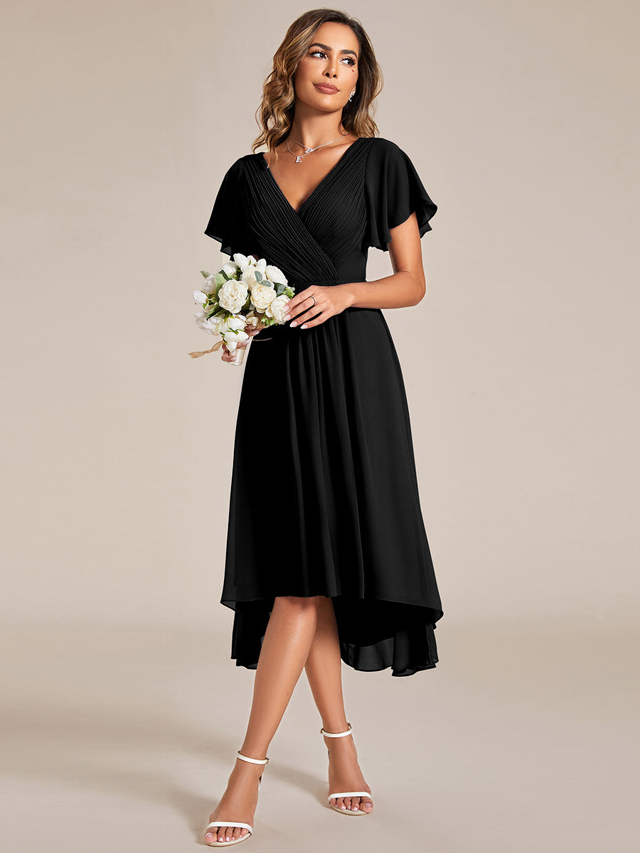 Color=Black | Pleated Ruffles Chiffon Wholesale Wedding Guest Dresses-Black 10