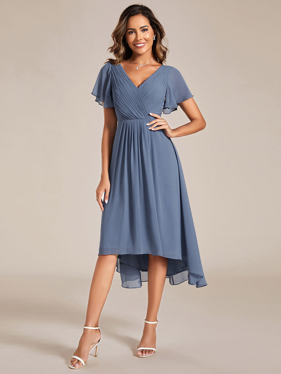 Color=Dusty Blue | Pleated Ruffles Chiffon Wholesale Wedding Guest Dresses-Dusty Blue 31