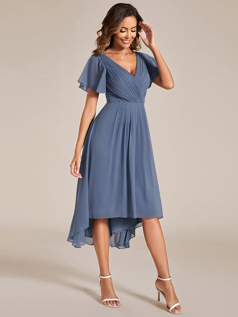 Color=Dusty Blue | Pleated Ruffles Chiffon Wholesale Wedding Guest Dresses-Dusty Blue 34