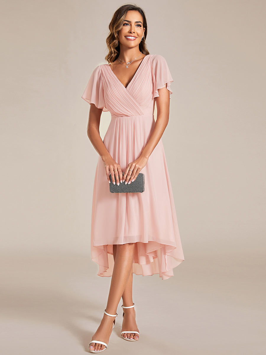 Color=Pink | Pleated Ruffles Chiffon Wholesale Wedding Guest Dresses-Pink 66