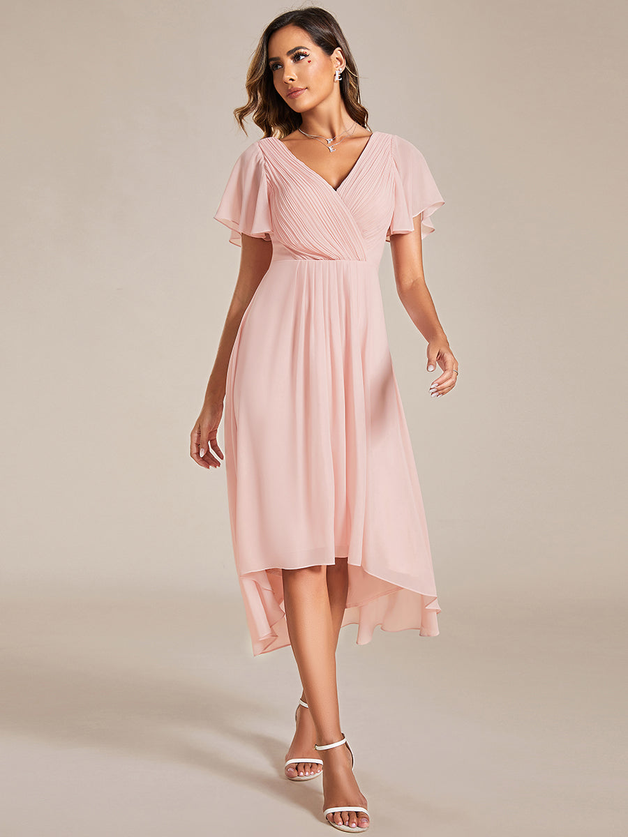 Color=Pink | Pleated Ruffles Chiffon Wholesale Wedding Guest Dresses-Pink 70