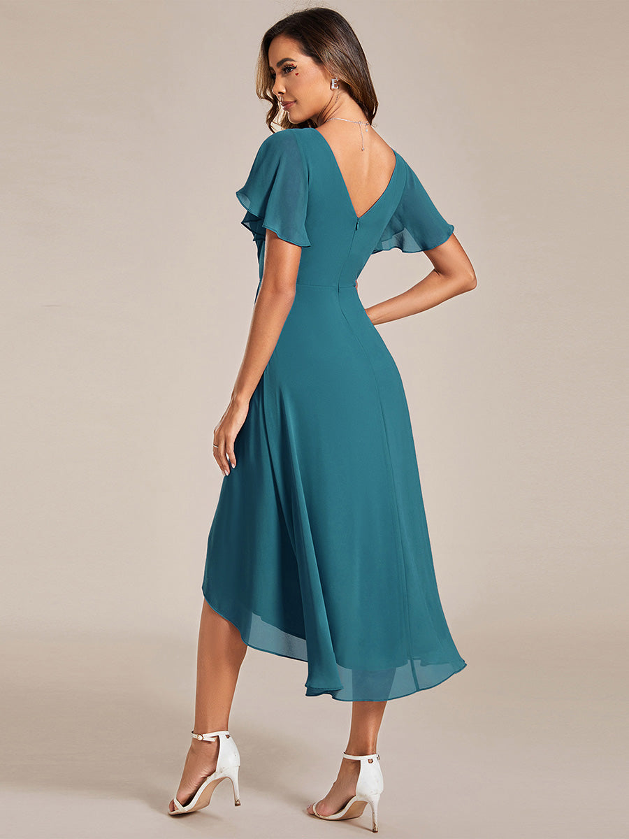 Color=Teal | Pleated Ruffles Chiffon Wholesale Wedding Guest Dresses-Teal 72