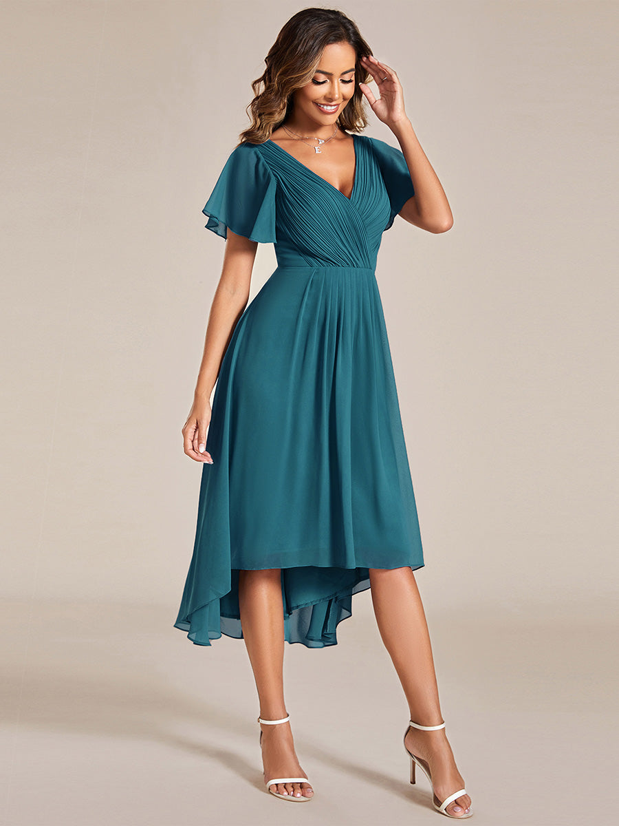 Color=Teal | Pleated Ruffles Chiffon Wholesale Wedding Guest Dresses-Teal 74