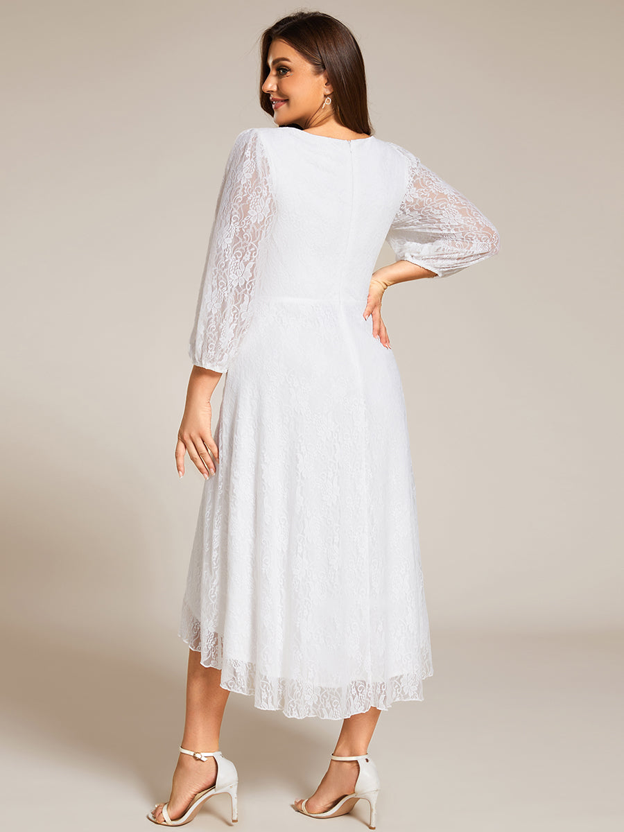 Color=White | Plus Size Exquisite Long Lantern Sleeves Regular Fold Stream Lotus Leaf Hem Wedding Guest Dresses with Jacquard Decoration-White 17