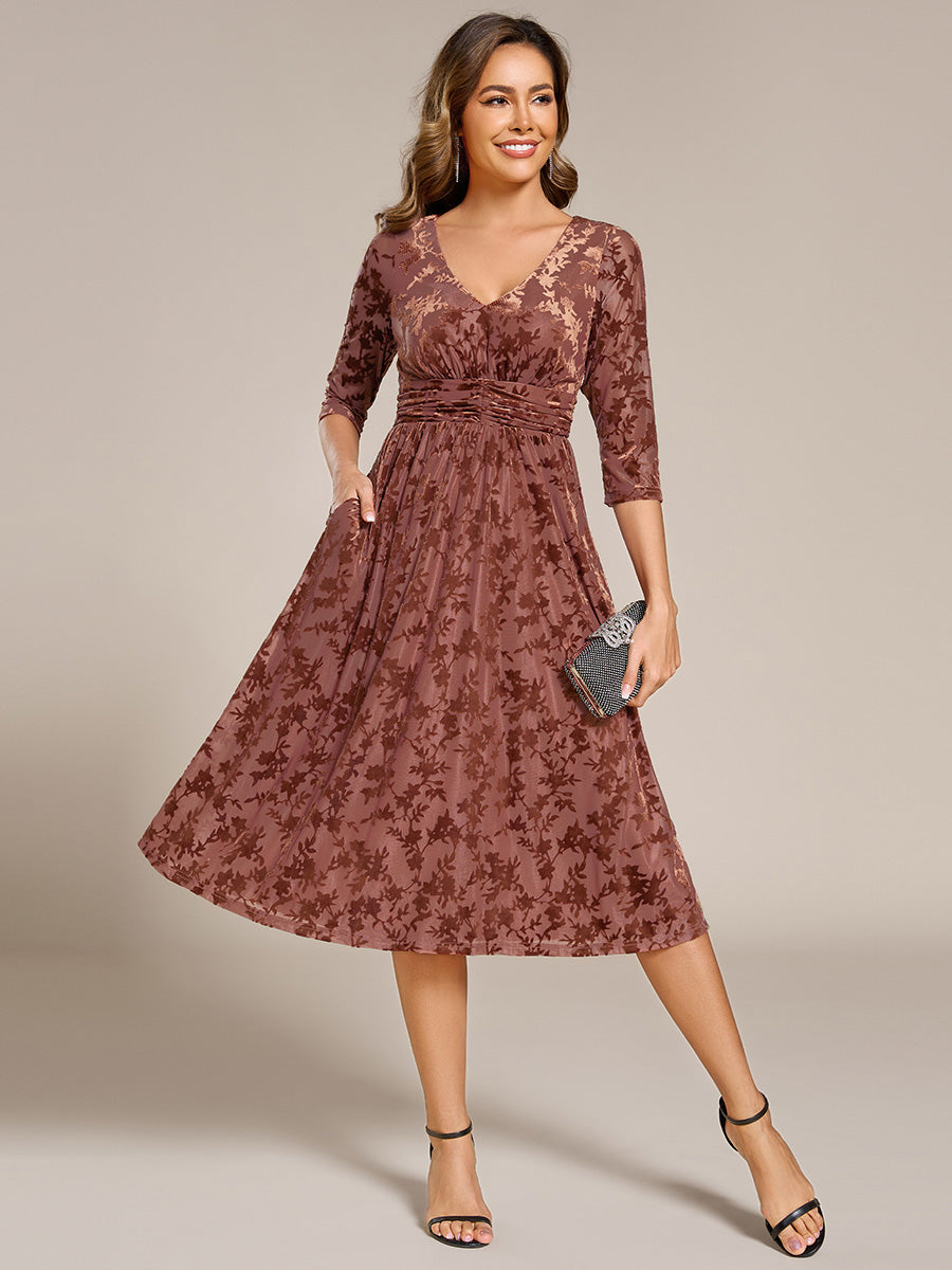 Color=Brown | Exquisite High Stretch Jacquard Velvet Wedding Guest Dresses with Stretch Elastic Band-Brown 1