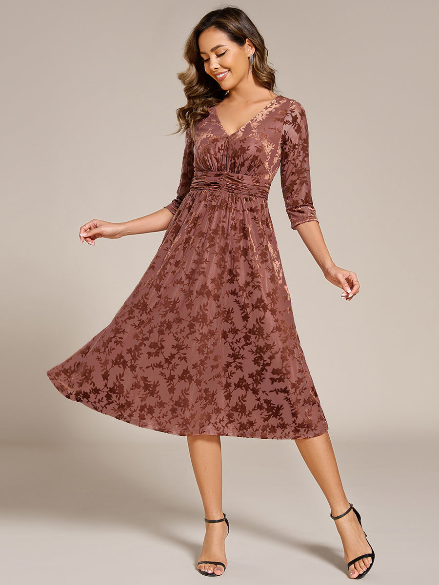 Color=Brown | Exquisite High Stretch Jacquard Velvet Wedding Guest Dresses with Stretch Elastic Band-Brown 3