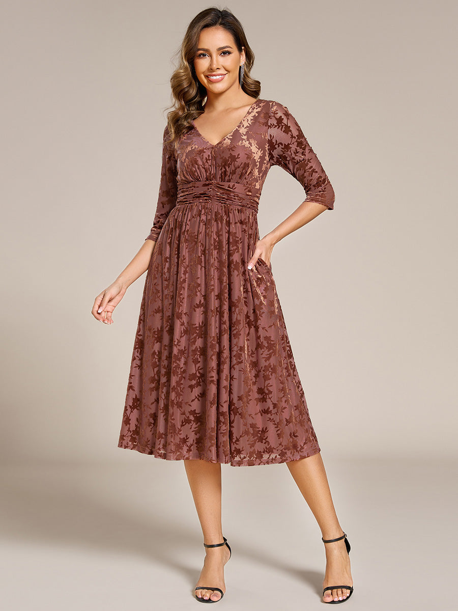 Color=Brown | Exquisite High Stretch Jacquard Velvet Wedding Guest Dresses with Stretch Elastic Band-Brown 4