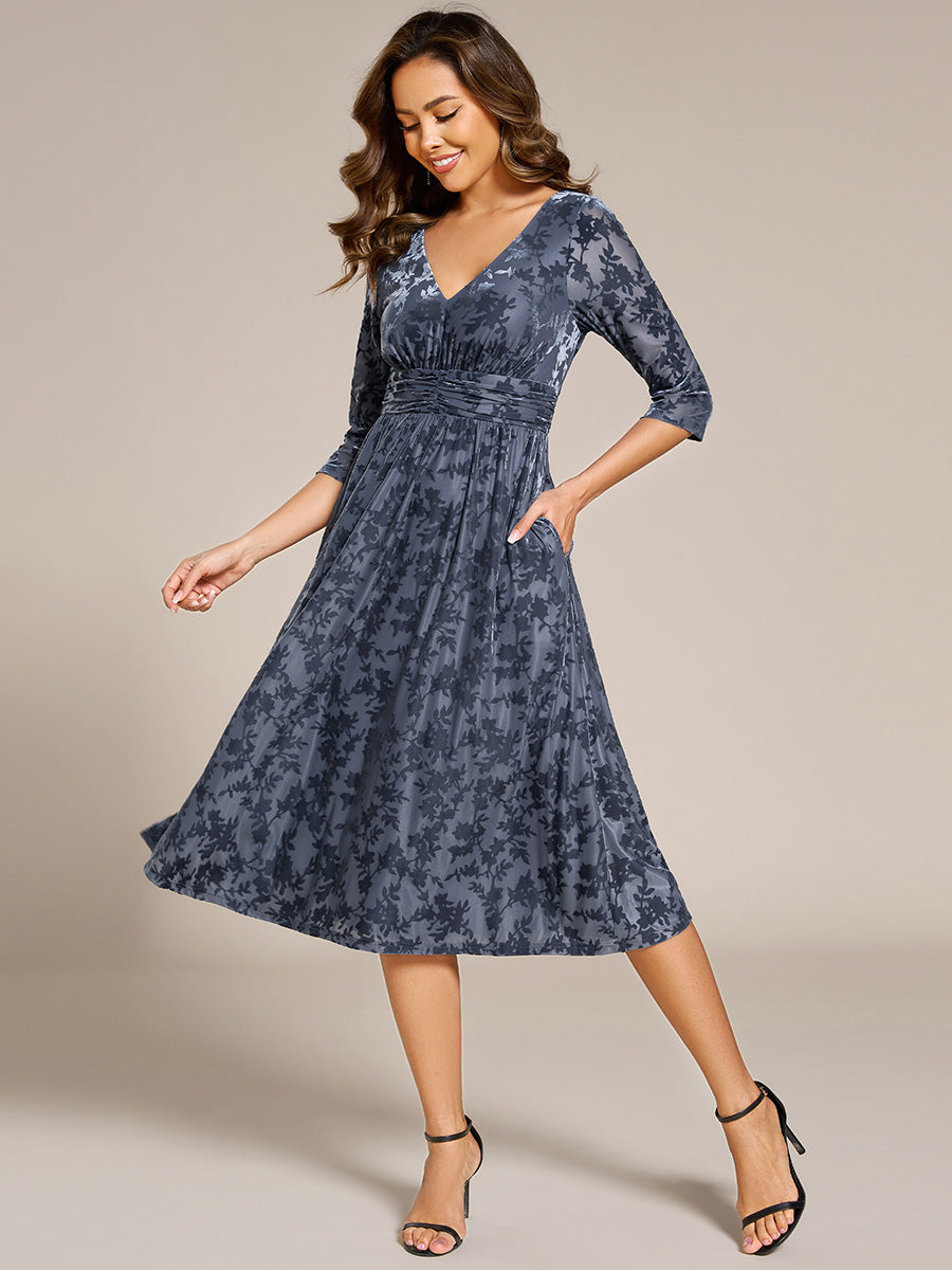 Color=Dusty Navy | Exquisite High Stretch Jacquard Velvet Wedding Guest Dresses with Stretch Elastic Band-Dusty Navy 8