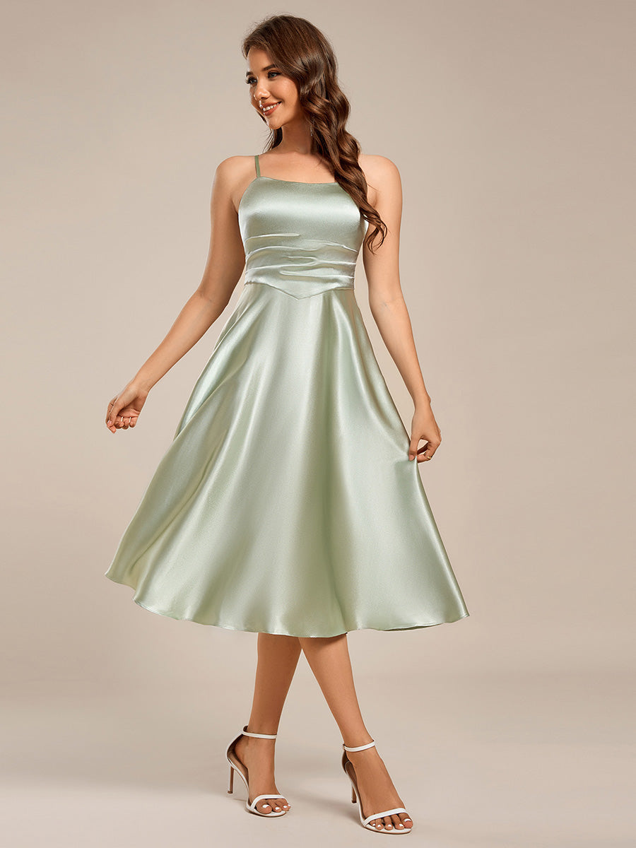 Color=Mint Green | Pleated Spaghetti Strap Sleeveless A-Line Midi Wedding Guest Dress-Mint Green 6