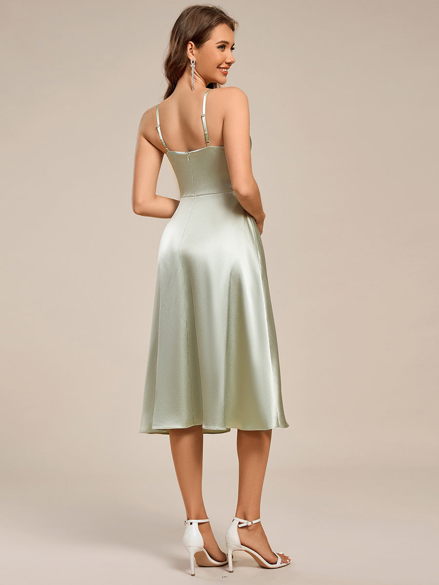 Color=Mint Green | Pleated Spaghetti Strap Sleeveless A-Line Midi Wedding Guest Dress-Mint Green 7