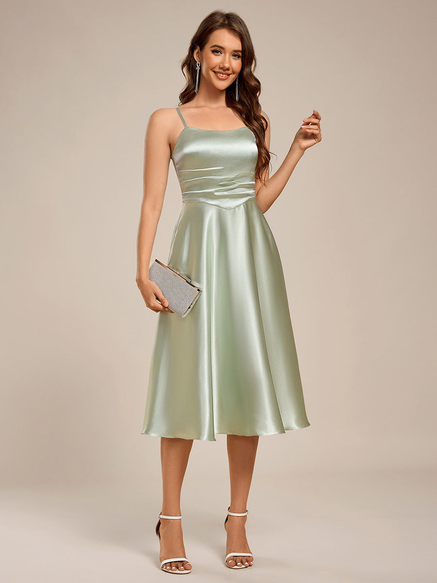 Color=Mint Green | Pleated Spaghetti Strap Sleeveless A-Line Midi Wedding Guest Dress-Mint Green 10