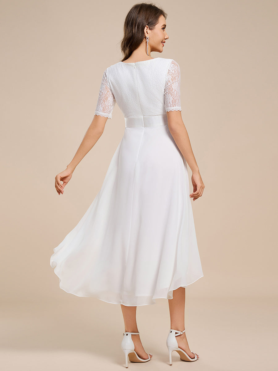 Color=White | Embroidery Contrast Chiffon Wedding Guest Dresses with Asymmetrical Hem-White 12