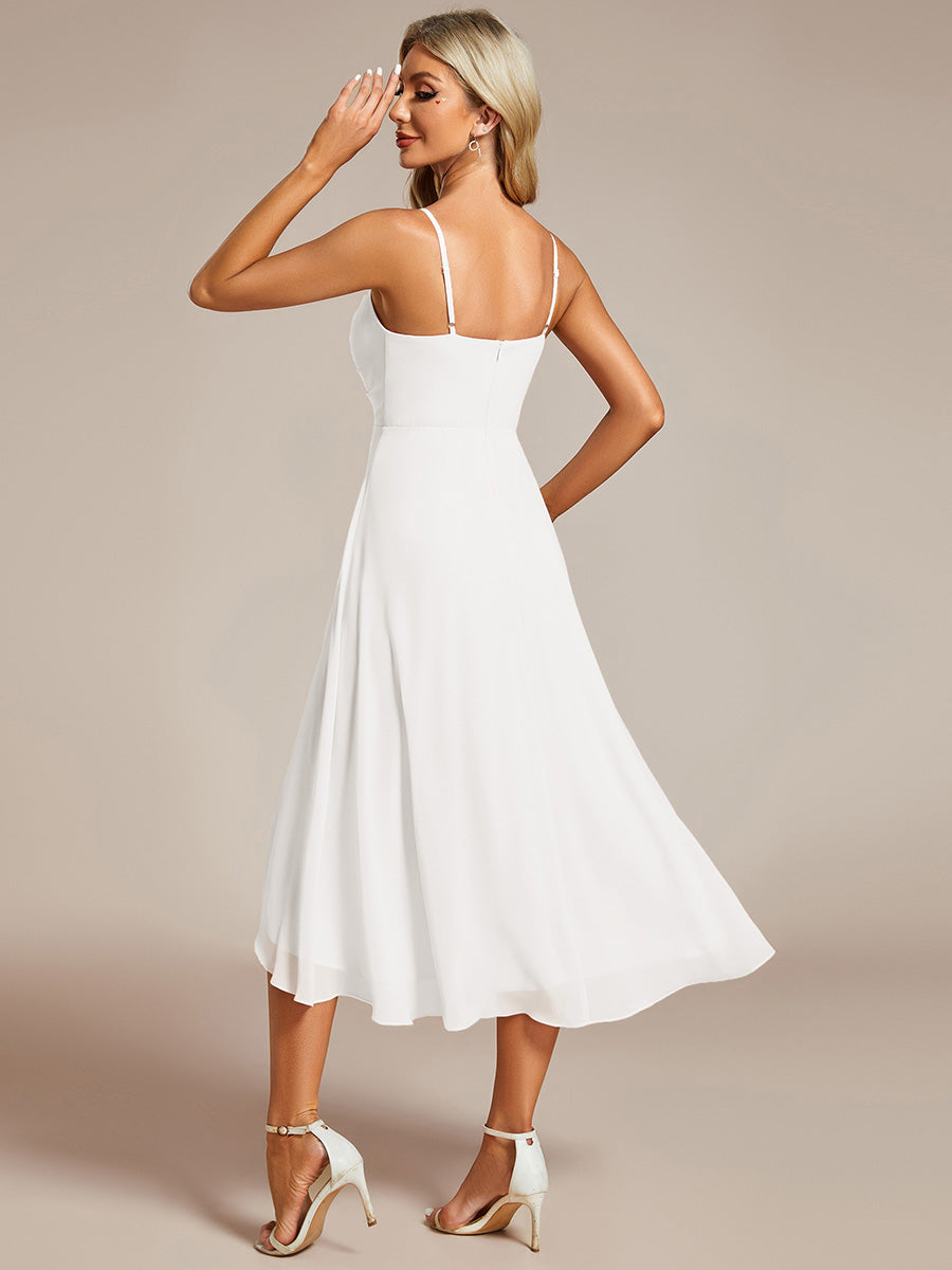 Color=White | Elegant A-Line Spaghetti Straps Empire Waist Asymmetrical Hem Chiffon Dresses with Pleated decoration-White 12