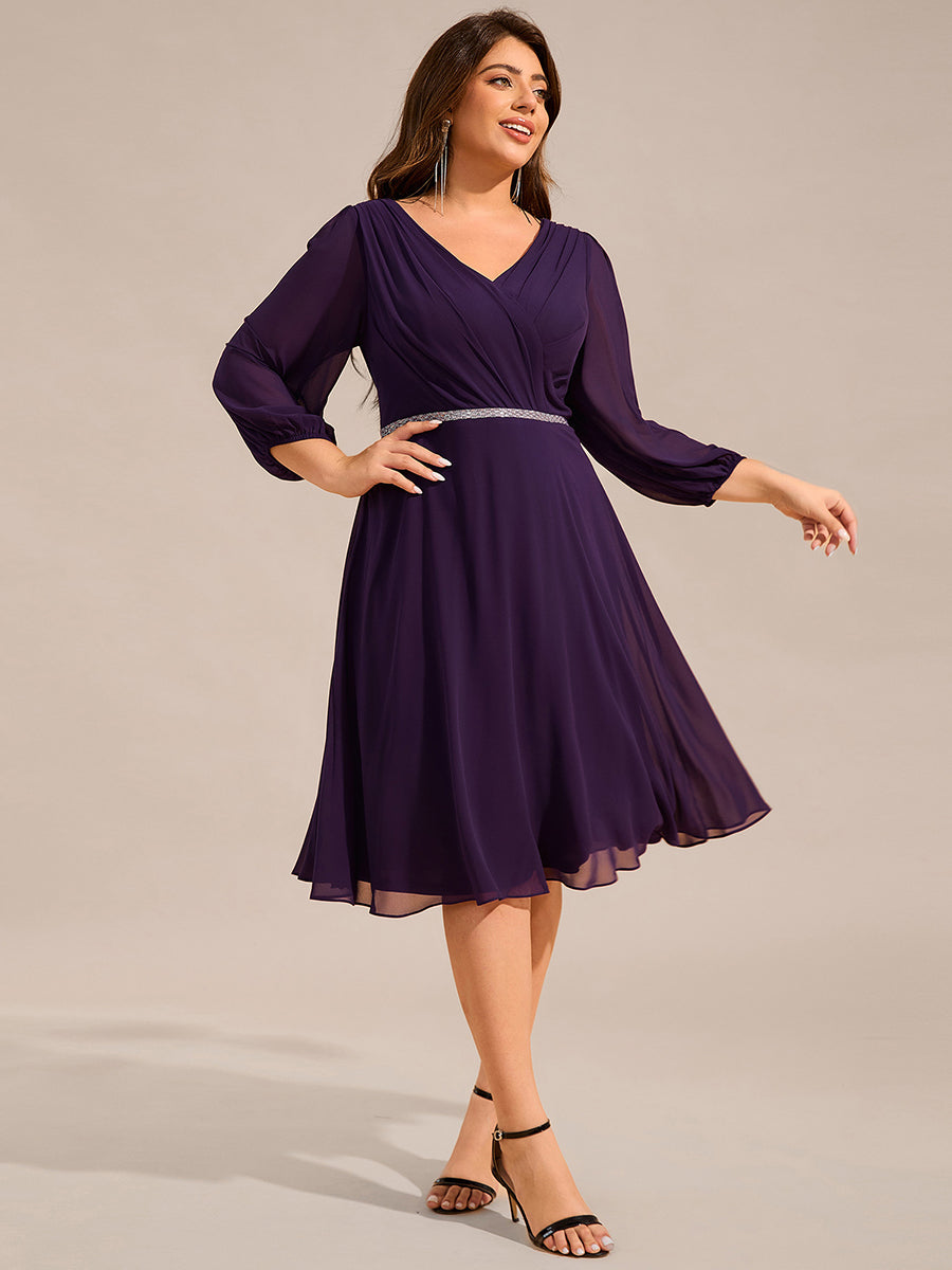 Color=Dark Purple | Plus Size Elegant Midi Length Long Lantern Sleeves Chiffon Wedding Guest Dresses-Dark Purple 8