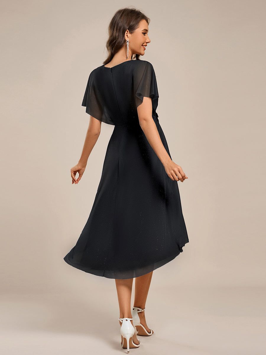 Color=Black | Shimmer Bat-wing Sleeve Asymmetrical Hem Wedding Guest Dresses-Black 2