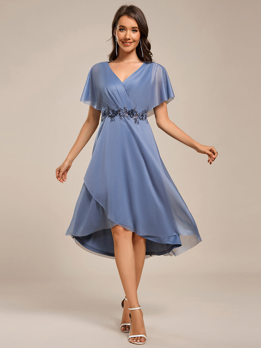 Color=Dusty Blue | Shimmer Bat-wing Sleeve Asymmetrical Hem Wedding Guest Dresses-Dusty Blue 6